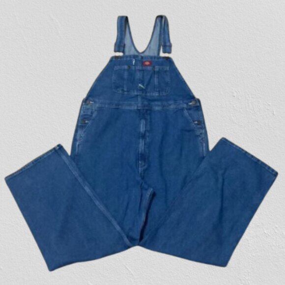 DICKIES Men’s Indigo Bib Overalls Carpenter's Blue Denim Jeans Size 42x30 - Picture 1 of 9